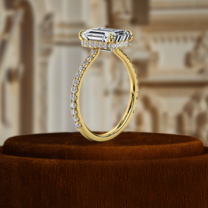 Bague en diamant de laboratoire taille émeraude 1 carat, bague classique pavée en or 14 carats, bague de mariage avec halo caché, bague solitaire de mariée, bague vintage - Product Image 5