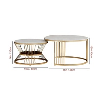 Nouvel Arrivage Direct Usine Inde : Ensemble Table Basse Moderne en Cuivre Doré et Pierre, 2 Pièces, Meubles de Maison Personnalisables