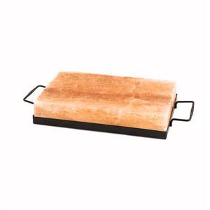Plaque de cuisson rectangulaire en sel rose de l'Himalaya naturel 30x20x4 cm 5 kg Classe énergétique A avec support métallique Poignées Ustensiles de cuisine d'extérieur - Product Image 1