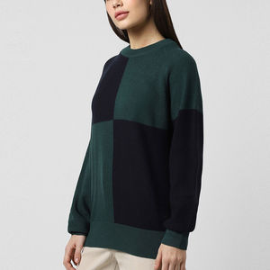 Pull en cachemire fait main pour femme, coupe classique décontractée, col rond, tricot côtelé, motif de logo sur le devant, anti-boulochage - Product Image 3