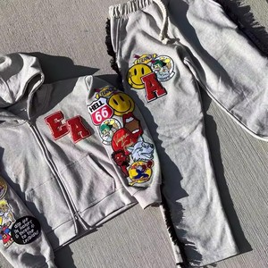 OEM Custom Logo Full Length Hoodie Oversize <b>Tracksuit</b> Unisex 100%Cotton Heavy Weight GSM 2 1 Design <b>Vintage</b> Style Fleece - Product Image 6