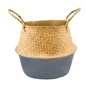 Wicker Weaving Belly Seagrass Basket Decor Kitchen Storage Collapsible Laundry Baskets Laundry Hamper Storage Organizers Natural