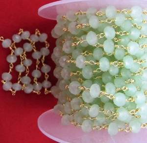 Cadena Aati con cuentas facetadas Rondelle de Calcedonia verde de 3 pies, tamaño de 6mm, cuarzo hidráulico, hallazgos de joyería chapados en latón alto, fabricación de abalorios - Product Image 2