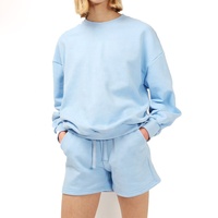 Ensemble décontracté deux pièces personnalisé pour femme, pull à col rond et short, en molleton 100 % coton, séchage rapide, écologique