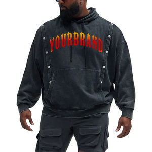 OEM personnalisé lavage à l'acide sweats à capuche avec boutons sur le côté coton français éponge pull coupe ample sweats à capuche hommes pour la vente en gros - Product Image 1