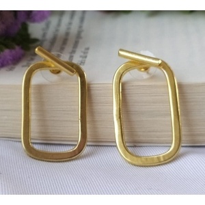 Boucles d'oreilles artisanales en laiton plaqué or, classiques, tendance, géométriques, à motif floral et chiffres, avec pierres en diamant poire, pour les soirées - Product Image 3