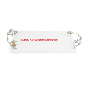 Plateau de service en marbre noir classique avec élégantes poignées de fleurs d'anémone d'or décoratif de qualité supérieure et pour plateau de service de décoration intérieure - Product Image 2