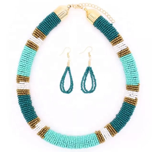 Nouvelle couleur perles non coupées perles de verre broderie collier boucles d'oreilles ensemble à la mode collier perlé bijoux lien chaîne cadeau - Product Image 1