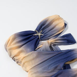 Robe longue d'été décontractée pour femmes, bleu et jaune, sans bretelles, dos évidé, plissée, longueur maxi, unie, teinte contrastée - Product Image 3