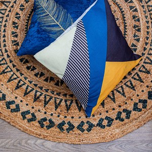 Set de table rond en jute tissé à la main avec imprimé géométrique noir |   Set de table écologique naturel pour la décoration de la maison et des restaurants - Product Image 2