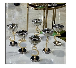 Textured Under Glazed Dishes Brass Boarder With Floral Pattern Stainless Steel <b>Trays</b> bowls Tier stands and Dishes - Product Image 3