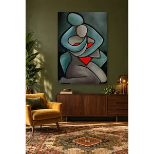 Impression sur toile Fida Gray Blue Cubist Embracing Lovers - Product Image 2