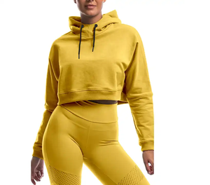 Mujeres recortadas de manga larga de cuello redondo Jogging Hoodies Short Pullover Custom Drop Shoulder Crop Top Sudaderas - Product Image 3