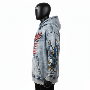 Sweat à capuche premium délavé à l'acide, en molleton de coton épais, toucher doux, broderie personnalisée, logo en strass, sweat à capuche délavé à l'acide, basiques - Product Image 3