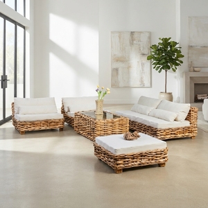 Handcrafted rattan sofa set natural wicker outdoor indoor patio sectional sofa modular couch coffee table stool cushion unit - Product Image 2