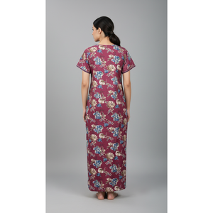 Camisón Largo Estampado Cómodo para Mujer, Marca Alpine, Tejido de Sarga, Mangas Cortas, Bolsillos Laterales, Talla XL, Ropa de Dormir - Product Image 1