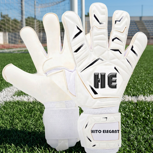 Gants de gardien de but en latex blanc gaufré allemand antidérapants à doigts entiers, style dernier cri, avec sangle en latex allemand de 4 mm, coupe hybride - Product Image 3