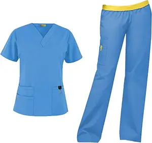 Pemasok Produsen Set Seragam Scrub Medis Warna Solid Rumah Sakit Perawat Wanita