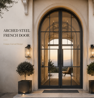 Porte coulissante en verre pleine hauteur à cadre fin en acier pour maison moderne