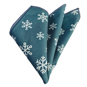Petroleum Blue Snowflake 100%-Cotton Certified Organic Pocket Square with Center Extra <b>Stitching</b> - Product Image 1