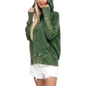 Fabricant de vêtements vente en gros personnalisé 430 Gsm 100% coton Vintage sweats à capuche lavés à l'acide pour les femmes - Product Image 5