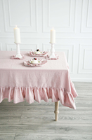 Vente directe d'usine HSC Nappe en lin à volants OEM Nappe en lin biologique douce faite à la main de taille personnalisée avec volants faits à la main