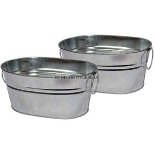 Bac à plantes de jardin de grande taille, forme ronde, en acier inoxydable, finition argentée brillante et intérieur en poudre de couleur bleue - Product Image 2