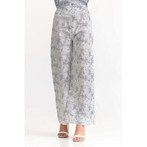 Pantalon large bleu pour femme style Hip Hop WM-TRC-SS24-002 Taille haute Respirant Décoration à motifs Coupe ample Pantalon de mode froissé - Product Image 2