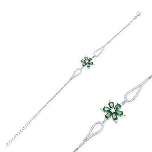 Bracelet en argent sterling 925 plaqué or, fait main, en gros, de style turc, avec un charme en forme de pierre de zircon clair, motif de fleur émeraude - Product Image 2