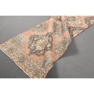 Vintage <b>Runner</b> Rug 3.3x13 ft, <b>Red</b> Gray Plants & trees Rug Wool - Product Image 4
