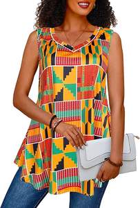 Blusa Africana con Estampado Ankara para Mujer, Top de Verano sin Mangas con Cuello en V, Camiseta Holgada Estilo Dashiki Africano, Blusa Tipo Túnica - Product Image 3