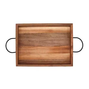 Bandeja de servicio de madera de bambú natural con asas Organizador de cocina rectangular - Product Image 2