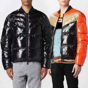 Veste bouffante chaude personnalisée pour hommes avec col rond Veste imprimée vierge à la mode d'hiver Panneau contrasté Épissage Broderie Décoration - Product Image 1