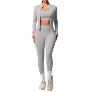 Ensemble de yoga fitness sans couture pour femmes, automne, style urbain, confortable, soutien-gorge de sport doux, leggings légers et respirants - Product Image 6