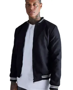 OEM benutzer definierte Street Wear schwarze Wolle weiß Leder Bomber Flug Baseball jacke Plain Breath able Uni-Jacke für Männer