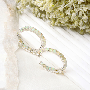 Piedra preciosa de ópalo natural 925 aro de plata esterlina sólida diseño de piedras preciosas aro abierto pendiente de piedras preciosas joyería para mayorista - Product Image 2