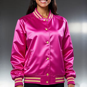Chaqueta Bomber de cuello redondo a la moda de invierno 2025, ropa informal para exteriores, chaquetas Bomber de béisbol para mujer, chaqueta universitaria de satén para mujer - Product Image 1