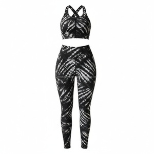 Conjunto de Yoga Tie Dye Personalizado OEM para Mujer, Sujetador Deportivo con Cierre y Leggings de Cintura Alta, 2 Piezas, Traje Deportivo para Gimnasio, Ejercicio y Fitness - Product Image 1
