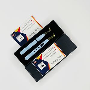 Pinzas de Acero Inoxidable Sólido para Extensión de Pestañas, de Alta Calidad, Duraderas, Precisas, Color Azul Cielo y Dorado, Venta al Por Mayor - Product Image 3