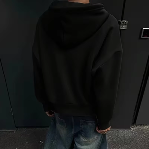 Sweat à capuche décontracté pour homme, couleur unie 3D, épaules tombantes, manches longues, poche à cordon, style preppy, coupe régulière, automne/hiver, fermeture éclair - Product Image 3