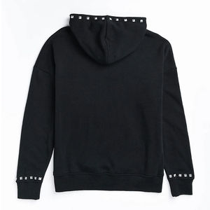 Sudadera con capucha con tachuelas de piedra personalizada Unisex, Sudadera con capucha mezclada de algodón negro a la moda, Tops para hombres de gran tamaño - Product Image 5