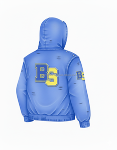 Premium heavy fleece zipper hoodie 420 GSM soft <b>brushed</b> fabric sky blue color custom embroidered patch logo design basics hoodie - Product Image 5