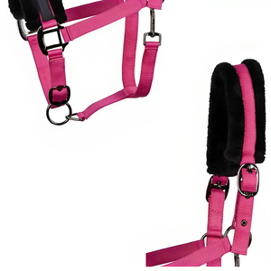 Top Notch acolchado Horse Headcollar Soft Black Artificial Fur Horse Tack Nylon Breakaway Halters Cuerda de cuero Caballo superior - Product Image 4