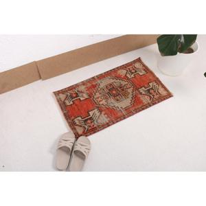 Vintage Turkish Rug 1.5x2.7 ft, <b>Red</b> Small Abstract <b>Wool</b> Rug - Product Image 2