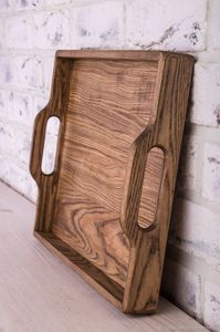 ถาดไม้วอลนัททรงกลมสีน้ำตาลชนบทขนาดเล็กออกแบบได้ตามที่ต้องการถาดใส่อาหารพร้อมที่จับถาดใส่สาร์ธรรมชาติ - Product Image 4