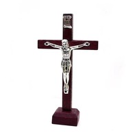 Sculpture moderne artisanale en métal plaqué, figurine de Saint Benoît sur croix avec Jésus, décoration catholique, cadeau