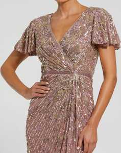 ชุดราตรีผ้าชีฟองปักเลื่อมลูกปัดหรูหราเอวธรรมชาติทำมือสวยงามคอหมวกแขนเสื้อสำหรับงานปาร์ตี้ - Product Image 3