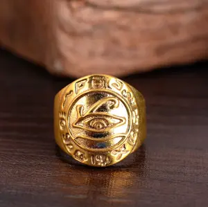 Trendy Super Shiny 18 Karat vergoldetes ägyptisches Pferd Das Auge von Ra Massiv Messing Ring Amulett für Damenmode zum Großhandels preis