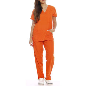 Traje de fregado suave elástico transpirable servicio OEM para mujer Venta caliente logotipo personalizado manga corta uniforme de enfermera uso hospitalario - Product Image 1