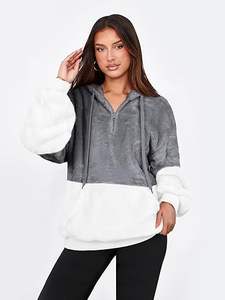 Sweat-shirt à capuche brodé personnalisé pour femmes Tops tricotés lourds avec doublure en polaire Sherpa pour l'hiver ODM/OEM - Product Image 2
